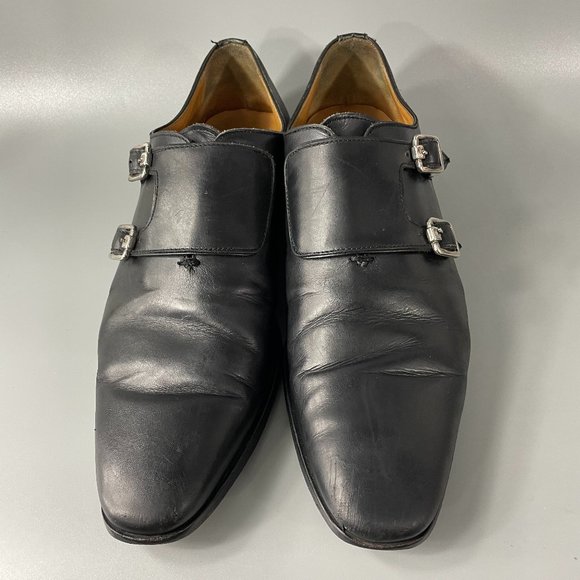 LUCIANA MEN'S BLACK DOUBLE BUCKLE DRESS SHOES, SIZE 42 - Picture 4 of 14